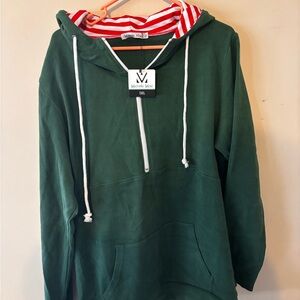 Michelle Mae Green Half-Zip Hoodie with Red Striped Lining